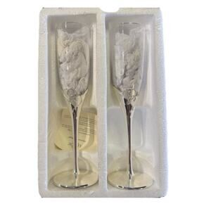 Lenox Silver Champagne Flutes with Interlaced Hearts Elegant Dining Drinkware